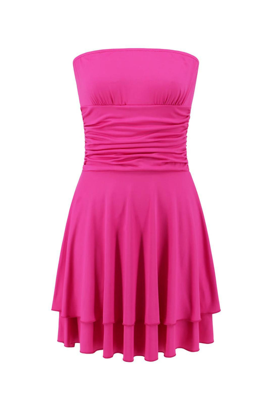 Strapless Hot Pink Ruffle Ruched Short Dress Ohmollydress Strapless Hot Pink Ruffle Ruched Short Dress Ohmollydress