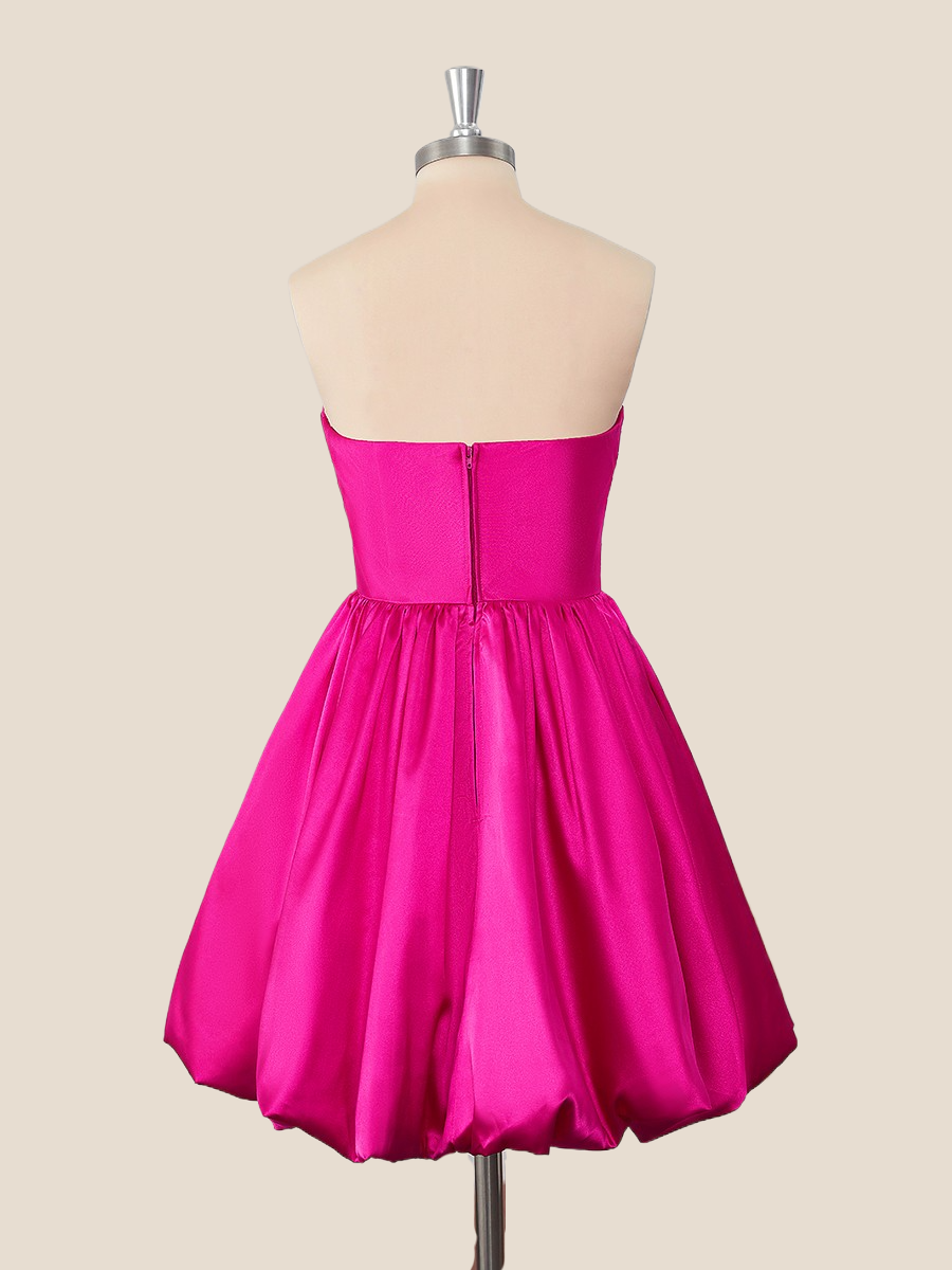 Fuchsia Satin A-line Short Strapless Party Dress