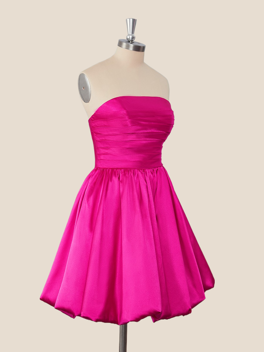 Fuchsia Satin A-line Short Strapless Party Dress