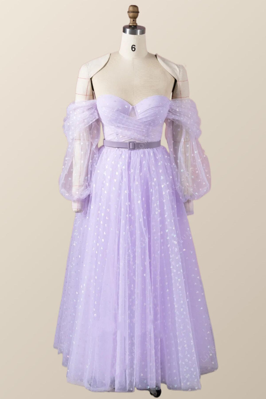 Long Sleeves Lavender Hearts Print Long Dress