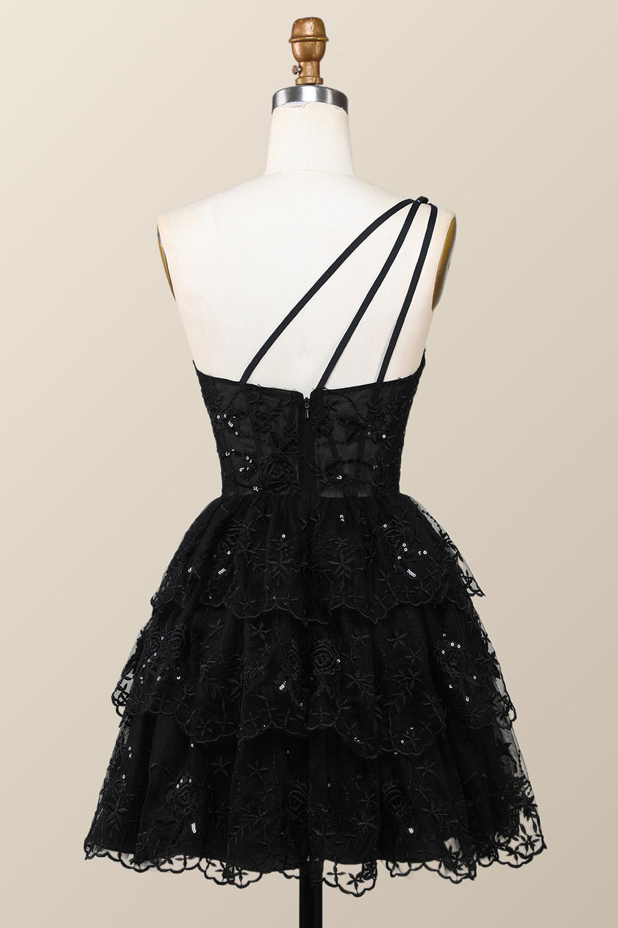 Black One Shoulder Ruffles Short A-line Dress