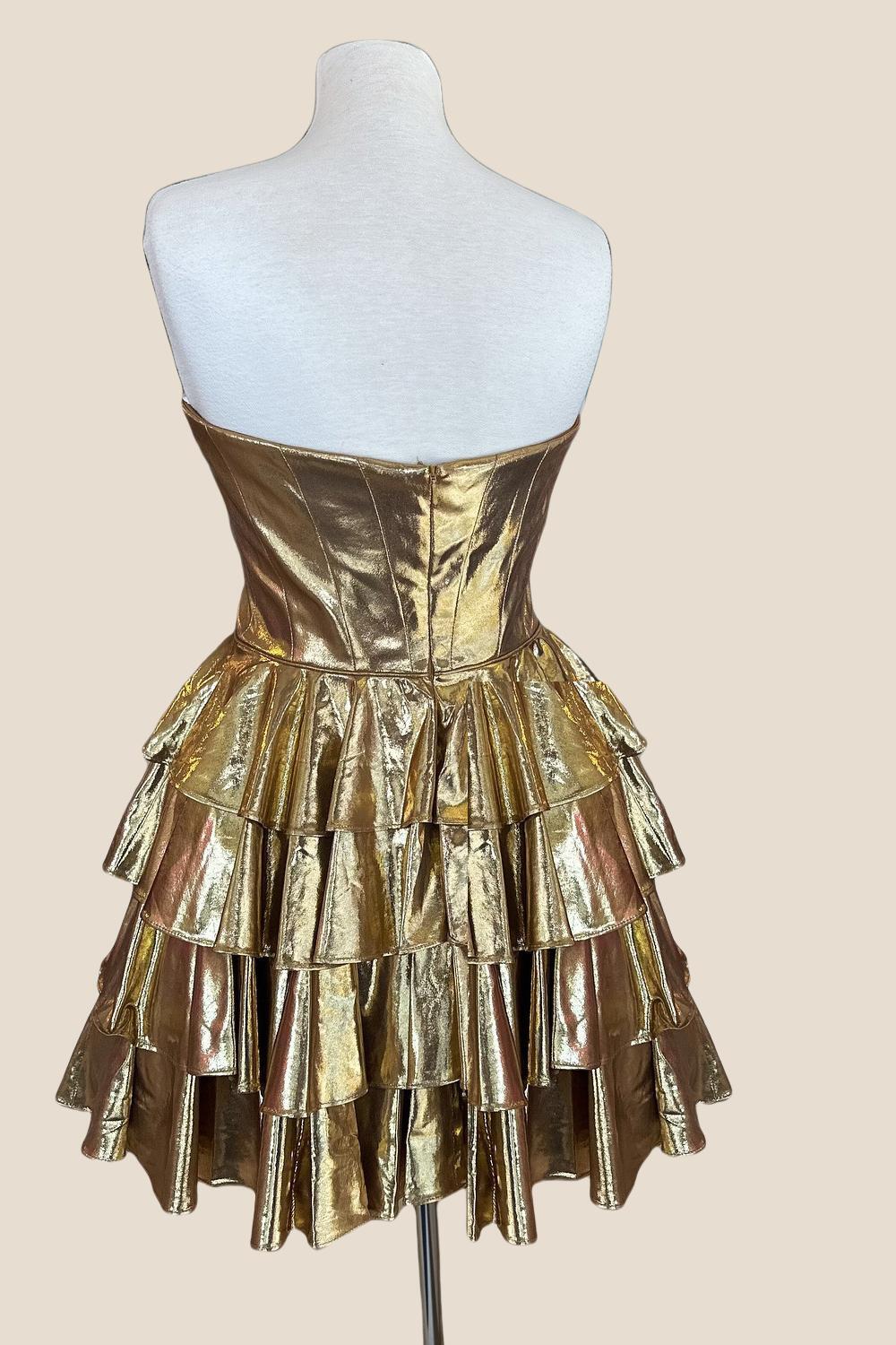 Golden Ruffle Sweetheart Gold Metallic Ruffles A-line Short Dress – Ohmollydress