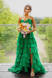 Strapless Yellow Tiered Long Dress with Bow