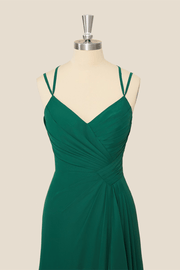 Green Chiffon Pleated Long Bridesmaid Dress
