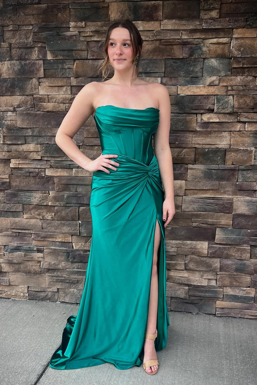 Blue Ruched Strapless Mermaid Long Prom Dress