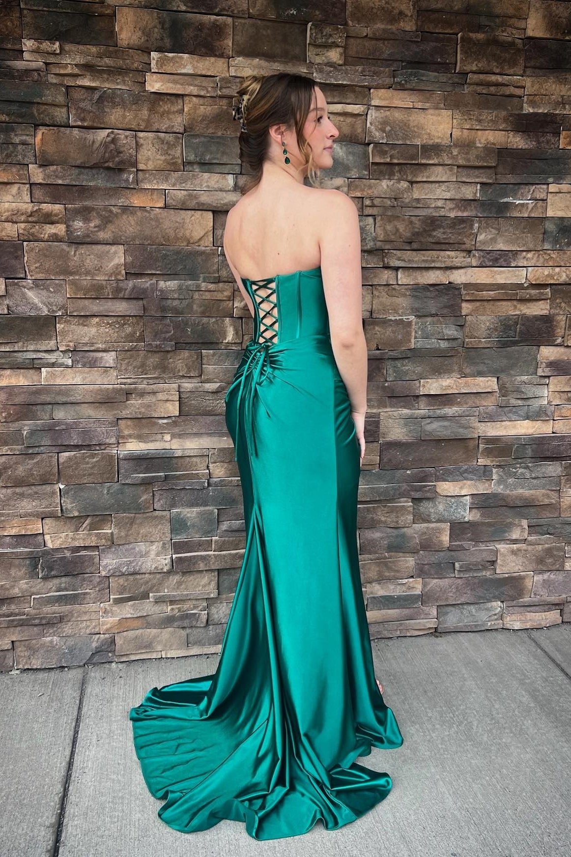 Green Ruched Strapless Mermaid Long Prom Dress