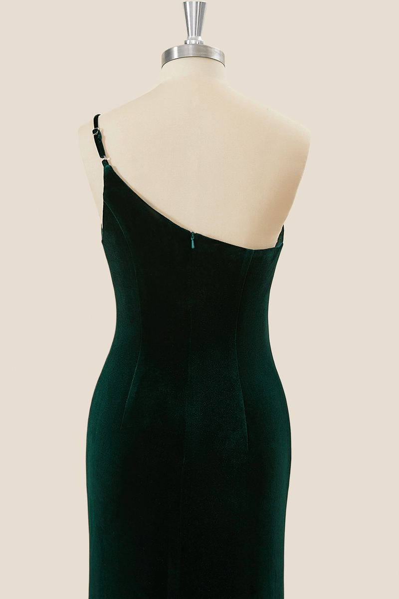 One Shoulder Green Velvet Mermaid Long Dress