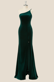One Shoulder Green Velvet Mermaid Long Dress