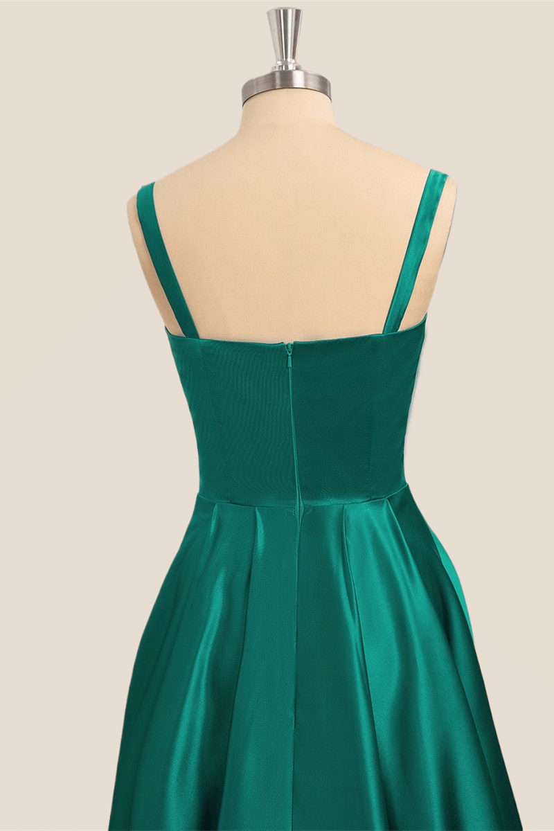 Scoop Green A-line Satin Long Formal Dress