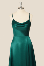 Straps Cowl Neck Green A-line Long Dress