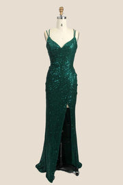 Ruched Green Sequin Fitted Long Party Dress