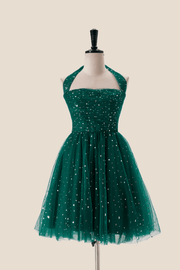 Starry Dark Green Convertible Short Party Dress