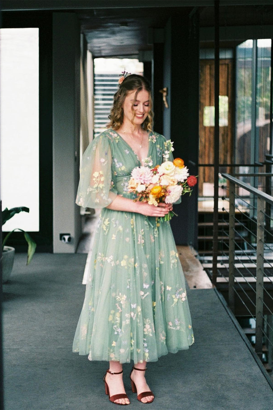Puffy Sleeves Lavender Tulle Floral Embroidery Formal Dress Ohmollydress Puffy Sleeves Lavender Tulle Floral Embroidery Formal Dress Ohmollydress
