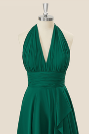 Halter Green Chiffon Short A-line Dress