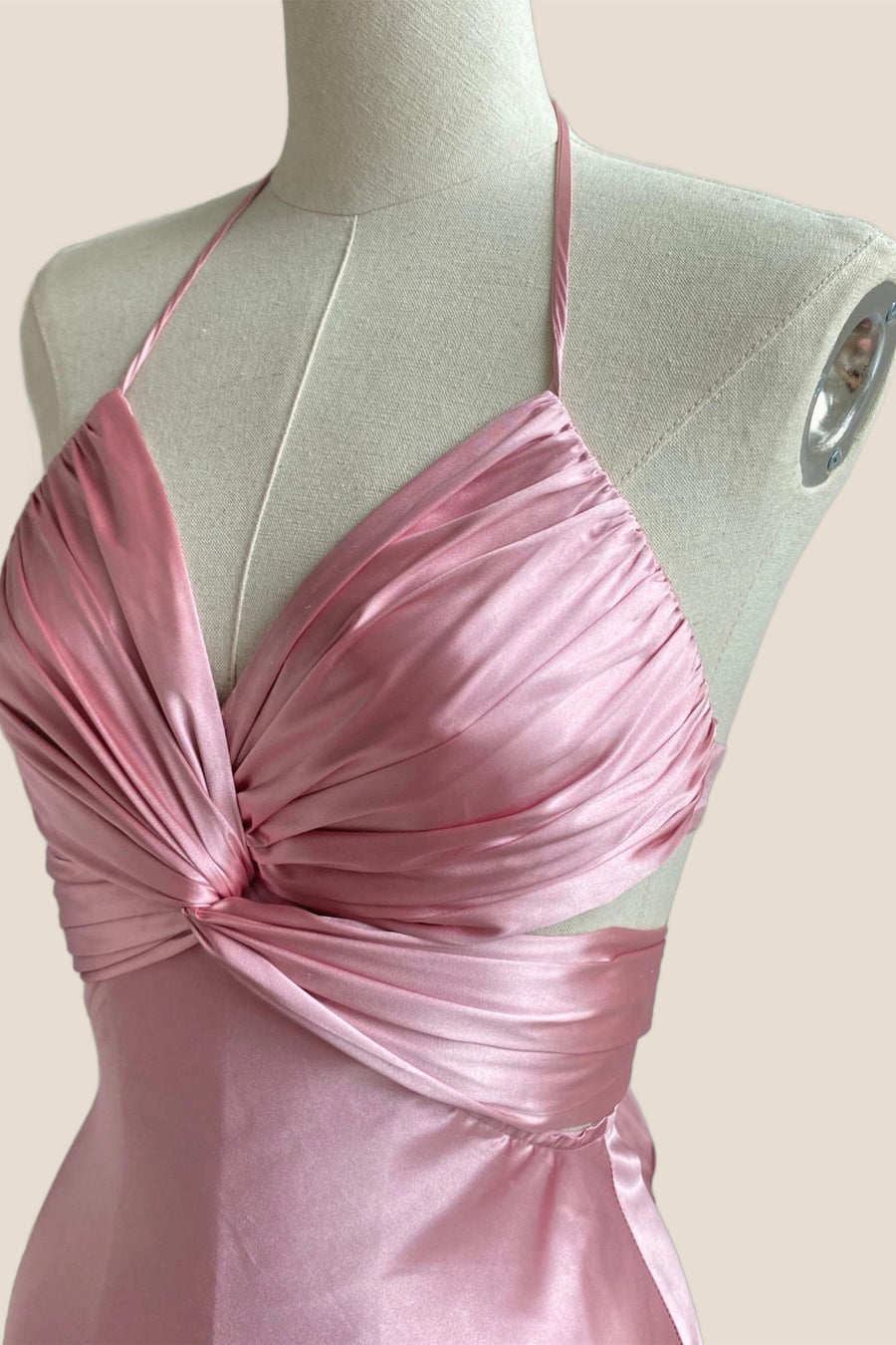 Twist Pink Cutout Halter Midi Dress