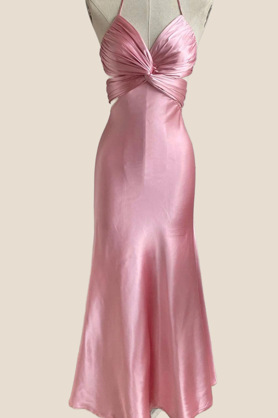 Twist Pink Cutout Halter Midi Dress