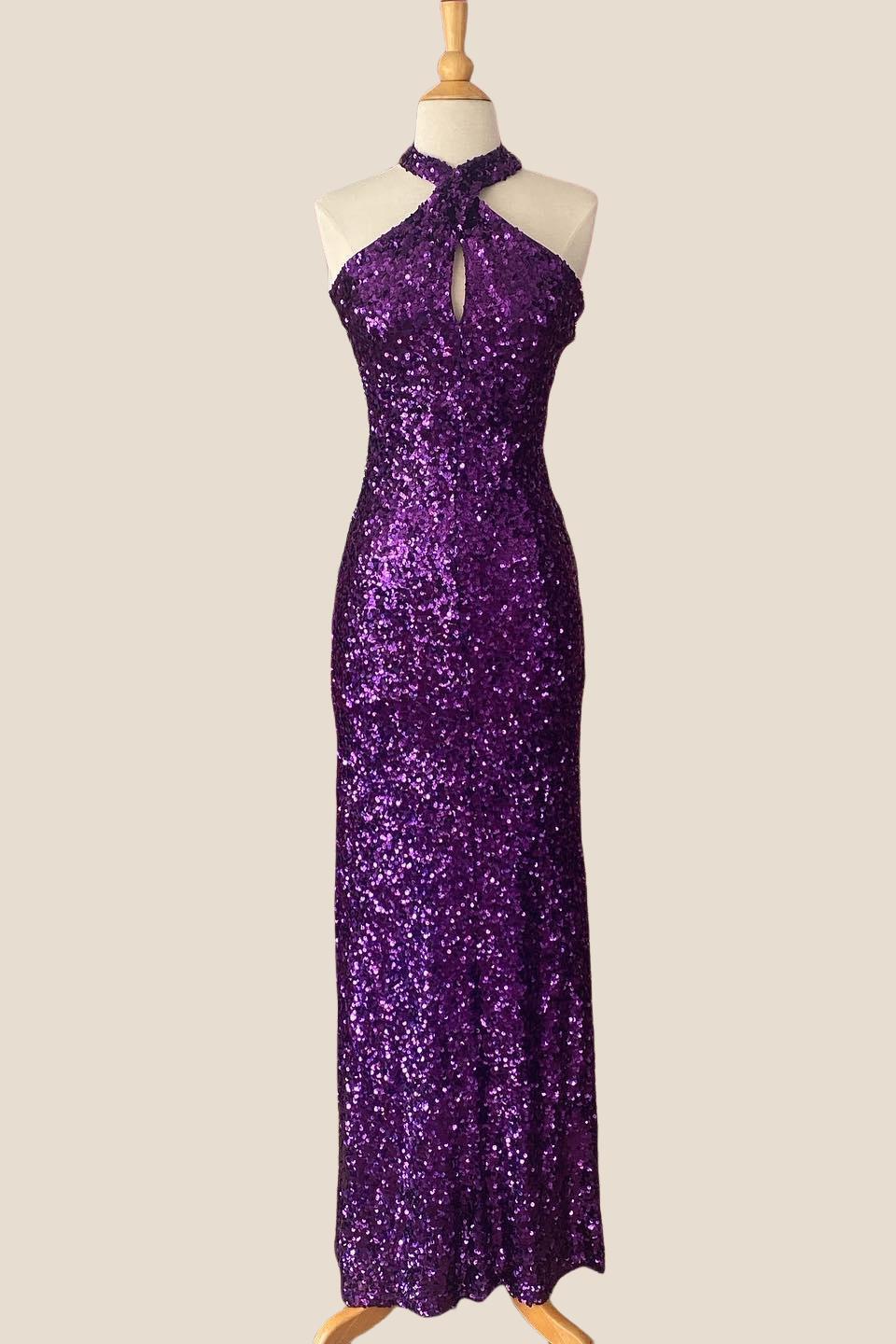 Halter Purple Sequin Sheath Long Party Dress Ohmollydress Halter Purple Sequin Sheath Long Party Dress Ohmollydress