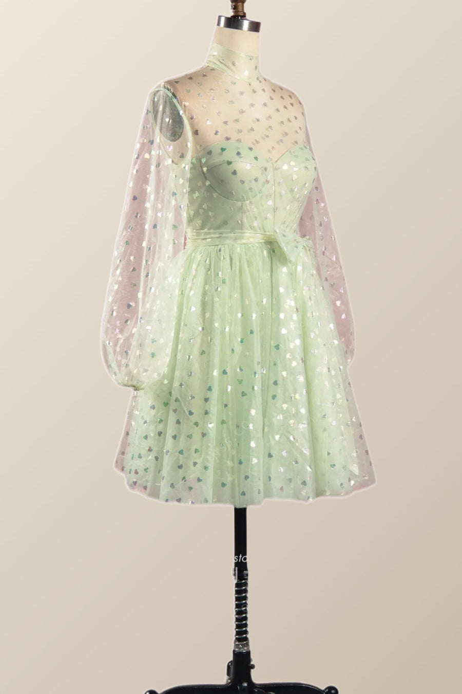 Puffy Long Sleeves Sage Green A-line Homecoming Dress Ohmollydress Puffy Long Sleeves Sage Green A-line Homecoming Dress Ohmollydress