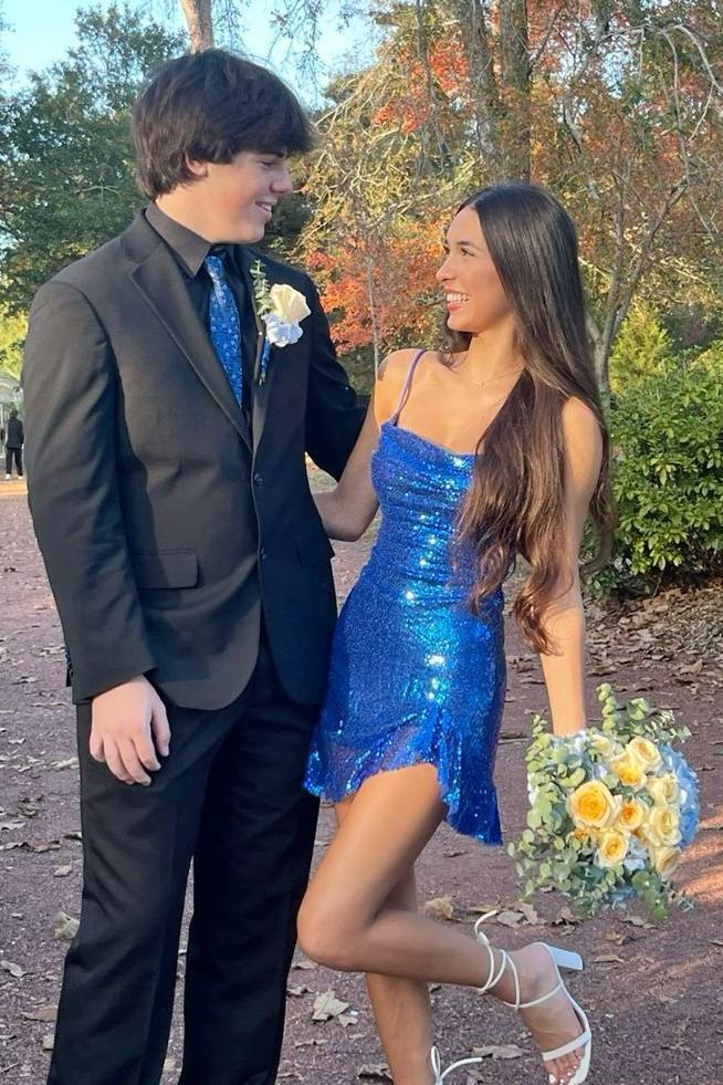 Royal Blue Ruffle Sequin Sheath Short Dress