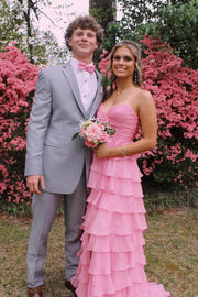 Straps Green Tiered A-line Long Dress with Bow