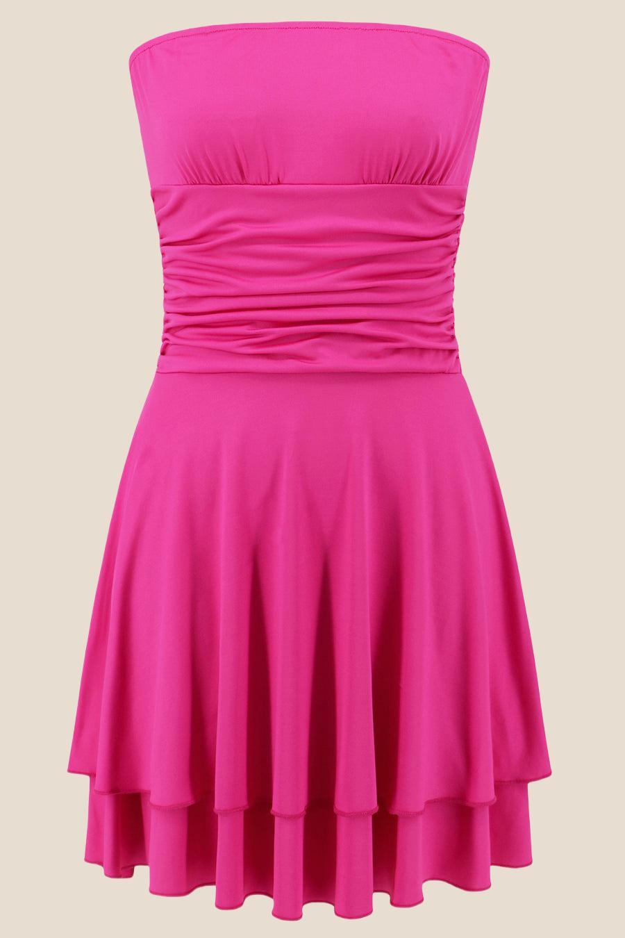 Strapless Hot Pink Ruffle Ruched Short Dress Ohmollydress Strapless Hot Pink Ruffle Ruched Short Dress Ohmollydress