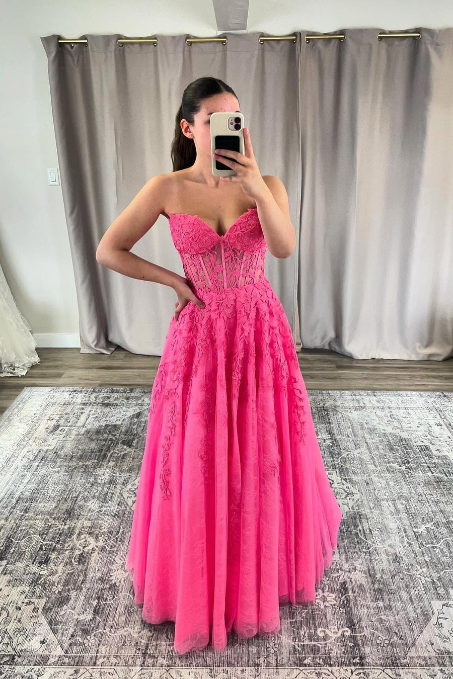 Strapless Light Blue Lace Appliques Long Dress