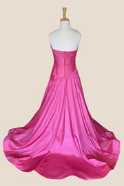 Strapless Hot Pink Ruched Long Formal Gown