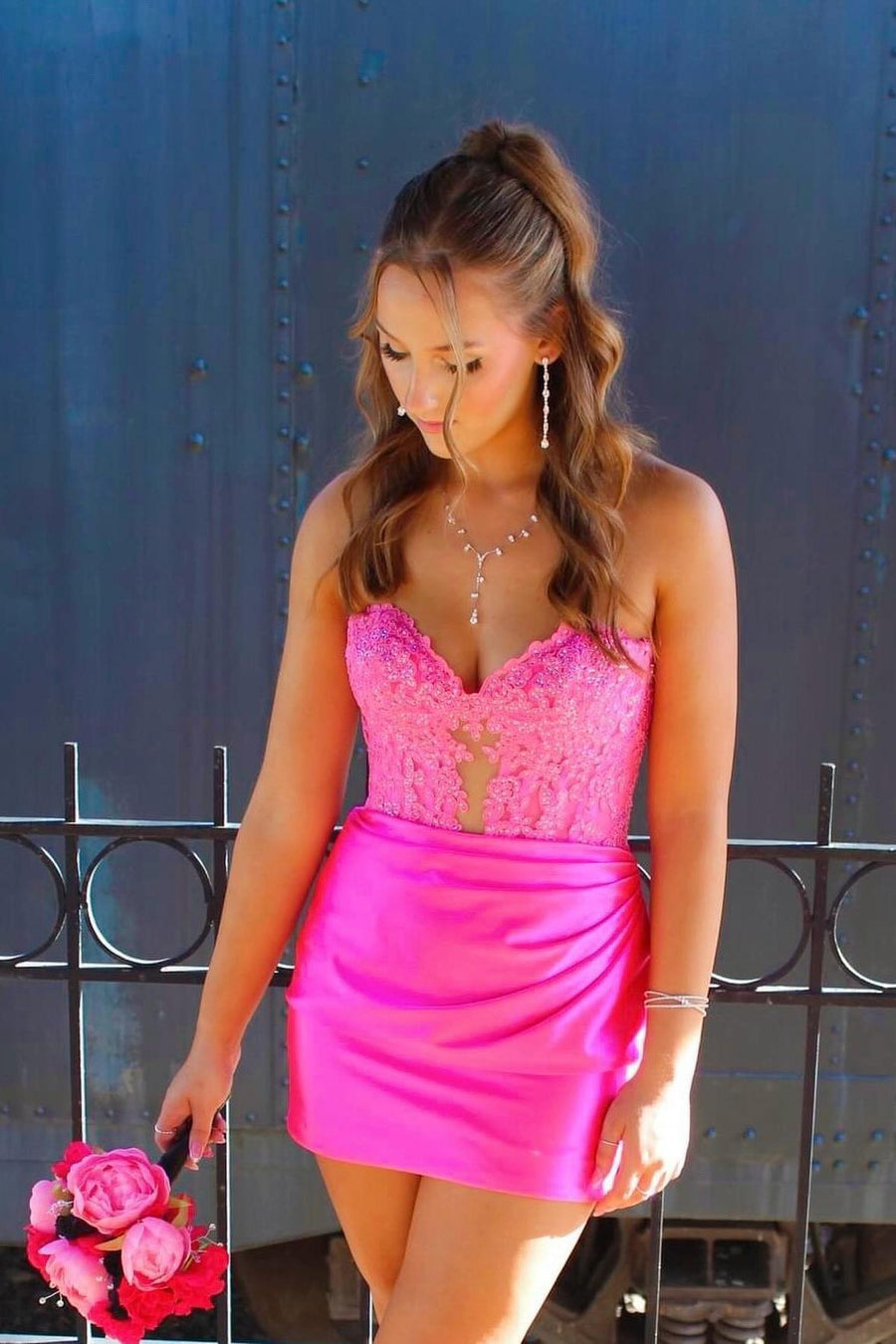 Strapless Blue Appliques Ruched Bodycon Short Dress