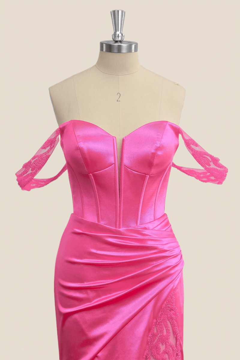 Off the Shoulder Hot Pink Mermaid Long Party Dress