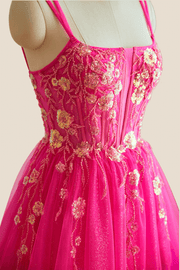 Hot Pink Tulle A-line Long Formal Dress