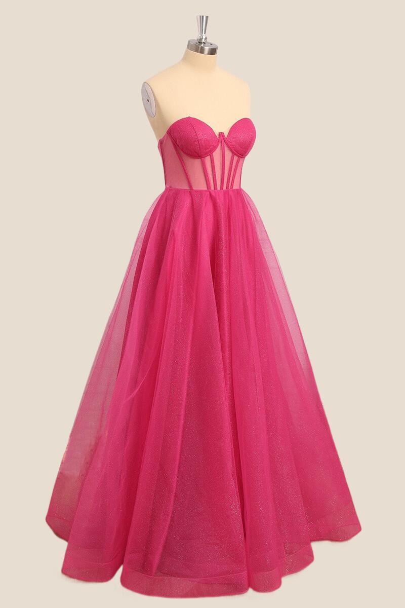 Hot Pink Corset Sweetheart A-line Long Formal Dress