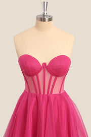 Hot Pink Corset Sweetheart A-line Long Formal Dress