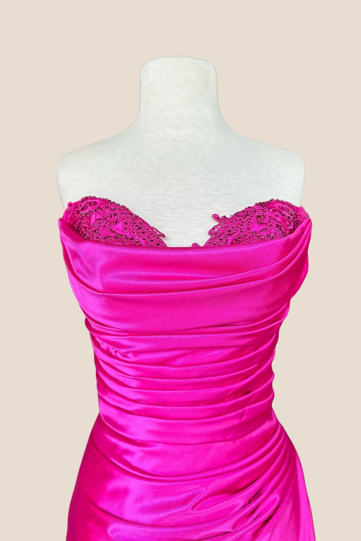 Sweetheart Hot Pink Ruched Tight Dress