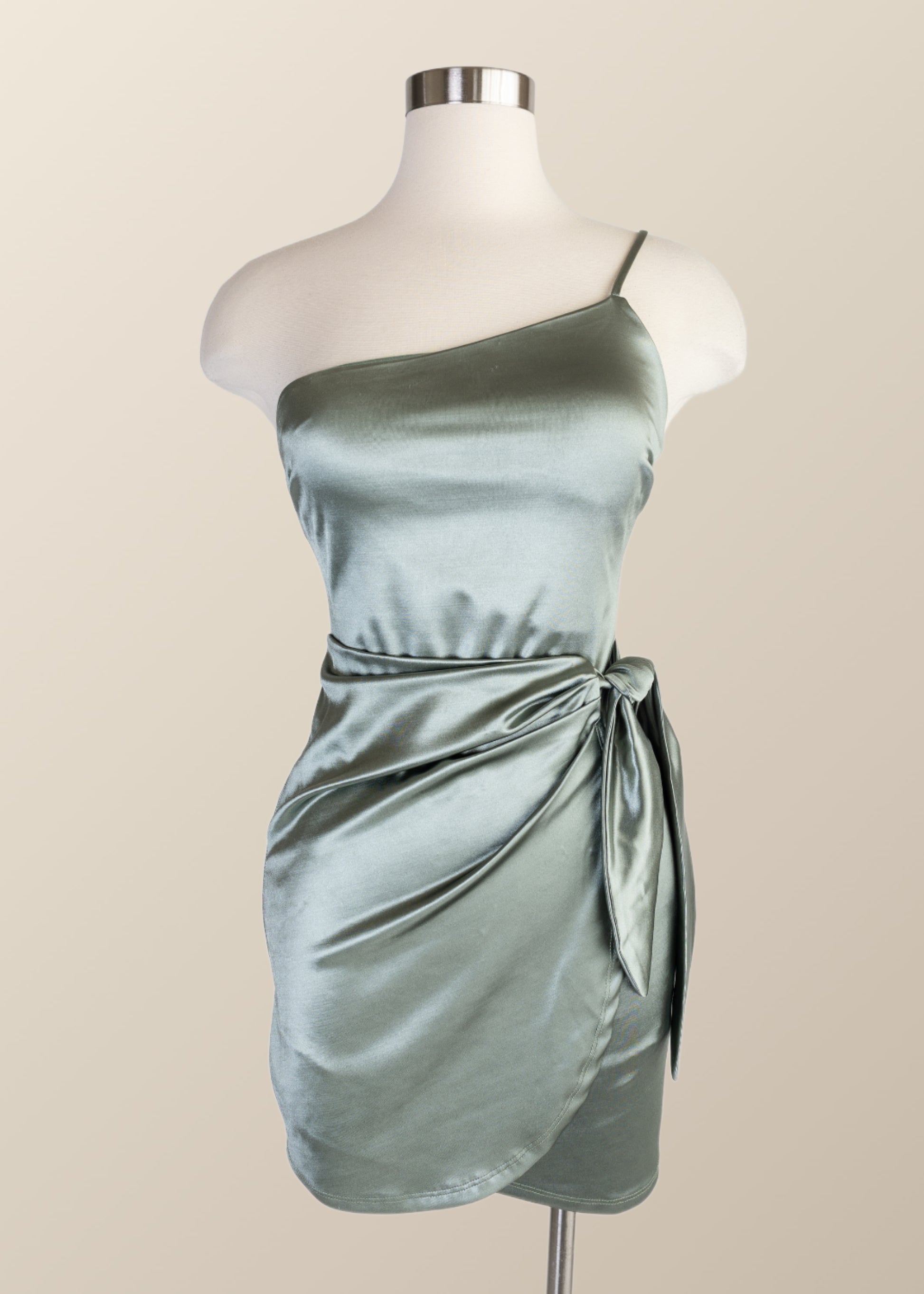 Straps Silk Sage Green Ruched Bodycon Dress