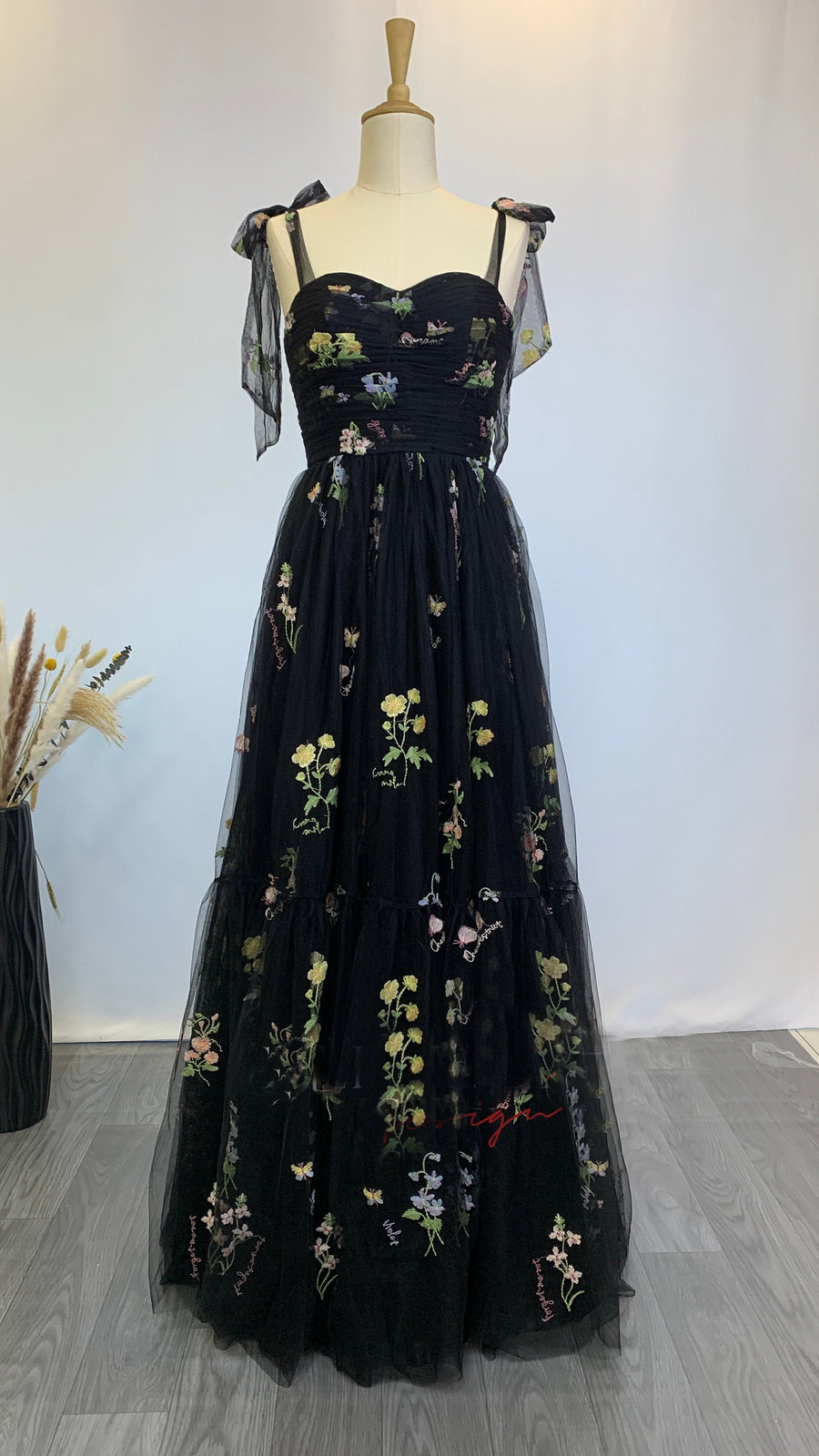 Tie Straps Blue Floral A-line Long Formal Dress Ohmollydress Tie Straps Blue Floral A-line Long Formal Dress Ohmollydress