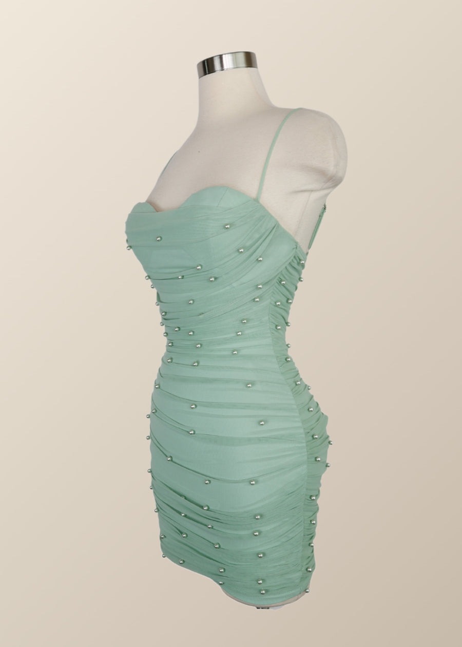 Straps Blue Tight Mini Dress with Pearls Ohmollydress Straps Blue Tight Mini Dress with Pearls Ohmollydress