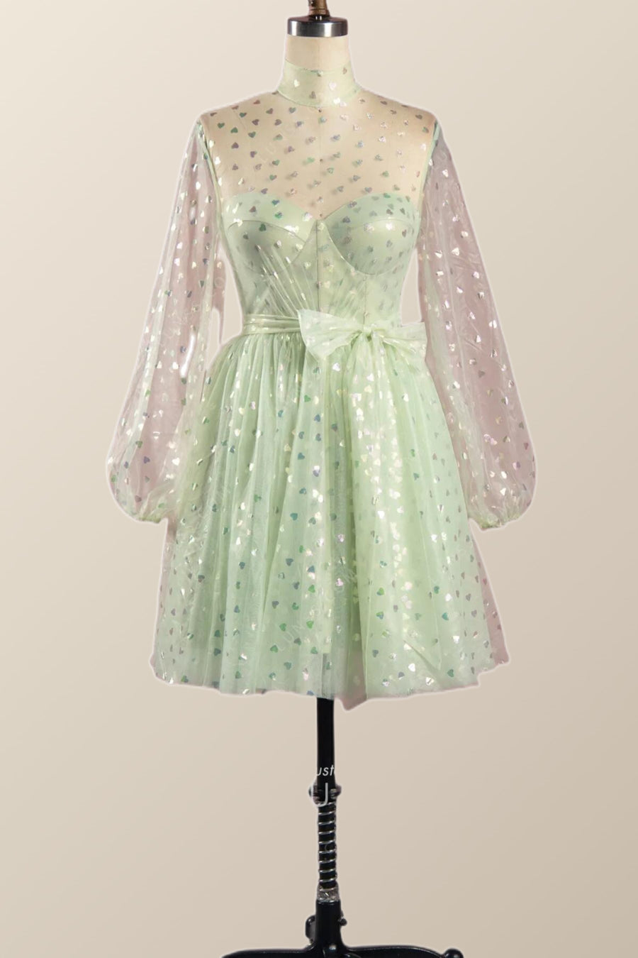 Puffy Long Sleeves Sage Green A-line Homecoming Dress Ohmollydress Puffy Long Sleeves Sage Green A-line Homecoming Dress Ohmollydress