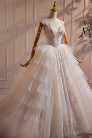 Straps Ivory Tulle Tiered Wedding Gown