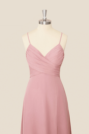 Pleated Blush Pink Chiffon Long Party Dress