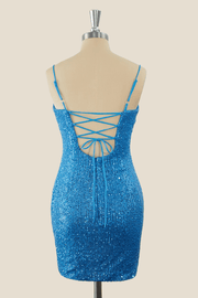 Tight Blue Sequin Mini Dress