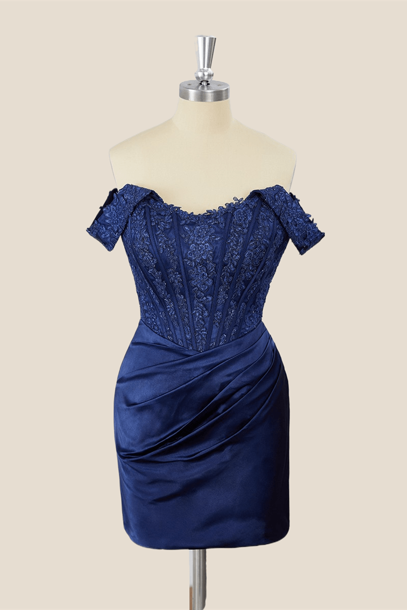 Off the Shoulder Navy Blue Tight Dress
