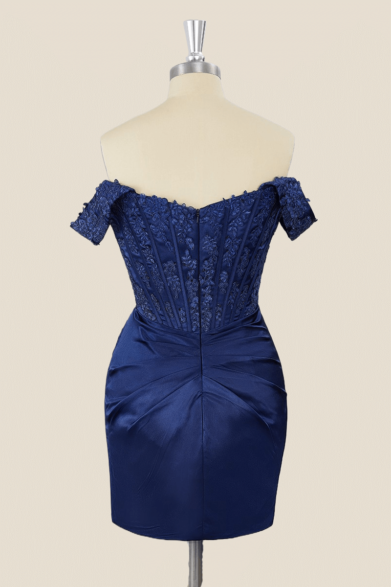 Off the Shoulder Navy Blue Tight Dress
