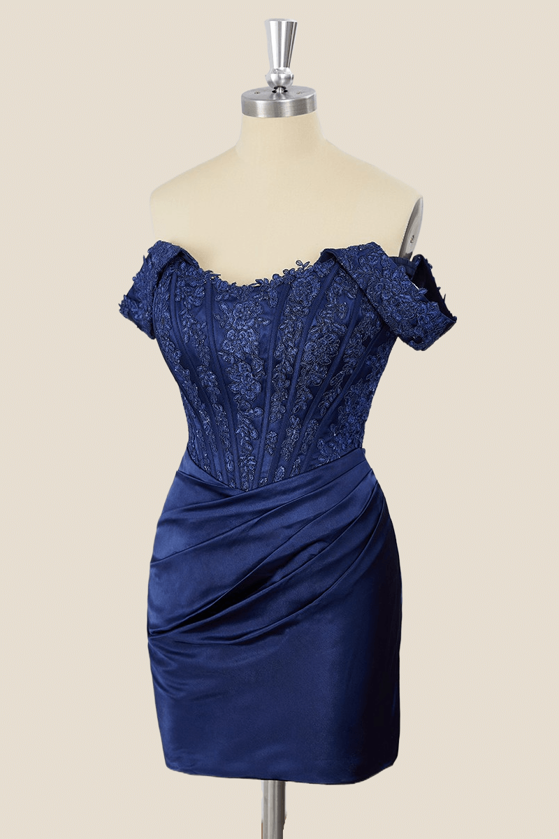 Off the Shoulder Navy Blue Tight Dress
