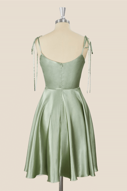 Cowl Neck Sage Green Short Party Dress