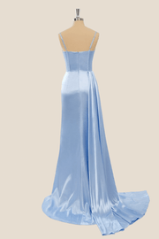 Light Blue Satin Mermaid Long Formal Dress