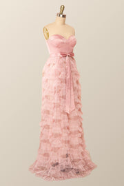 Sweetheart Blush Pink Tiered Ruffles Long Formal Dress