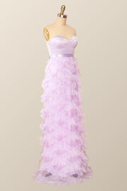 Sweetheart Lavender Tiered Ruffles Long Formal Dress