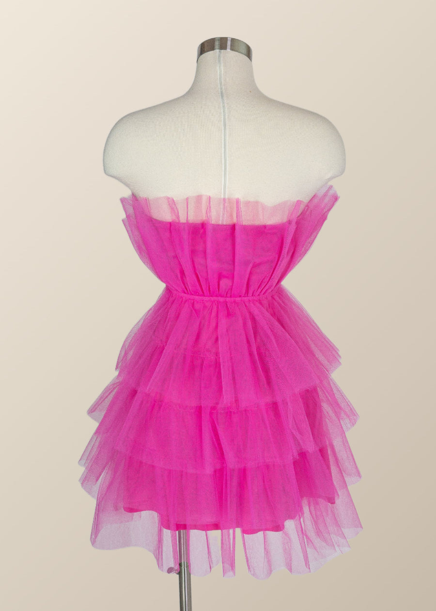 Hot Pink Flare Short Birthday Dress