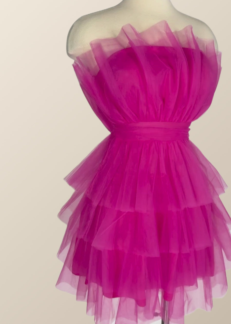 Hot Pink Flare Short Birthday Dress