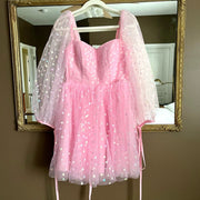 Pink Coset Short Dress with Puffy Sleeves